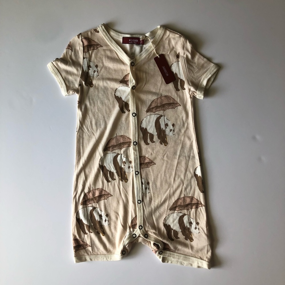 Blush pandas Milkbarn shorts romper